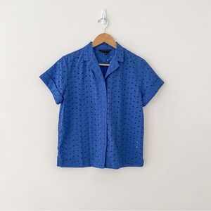 Banana Republic Blue Midnight Eyelet Short Sleeve Blouse Size XS